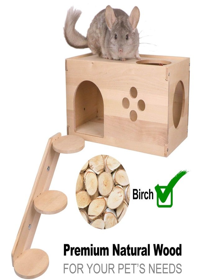 YKD Chinchilla Wooden House with Ladder - Small Animal Hideout for Squirrel or Sugar Gliders - Ventilated Wooden Chinchilla Hut Hideout with Multiple Doors - Image 5